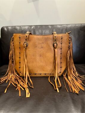 Fringe Tote | Tan Women’s Leather Tote Bag - mutli compartment